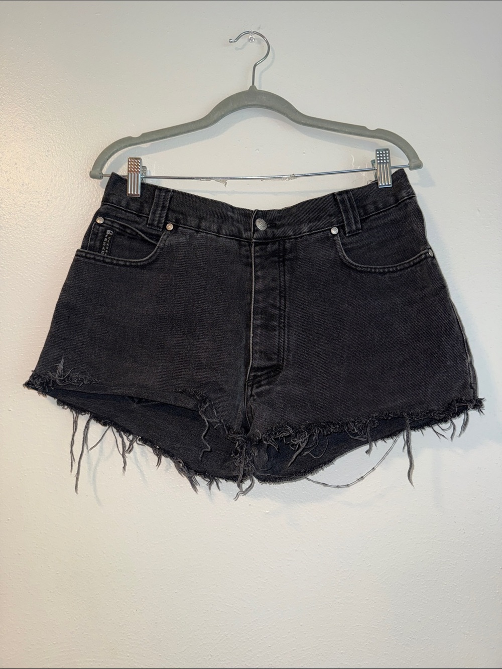 Versace Black Distressed High-Rise Jean Shorts vintage Y2K